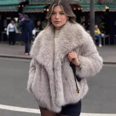 Faux Fur Coat Female Short Chic - Light Khaki - View 1