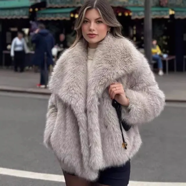 Faux Fur Coat Female Short Chic Light Khaki - Shop at LoveMi