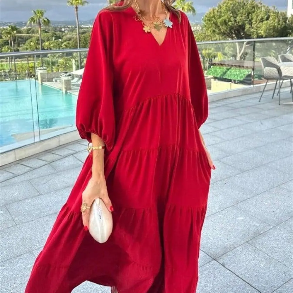 A Simple Red Floor-length Dress For Ladies - Red