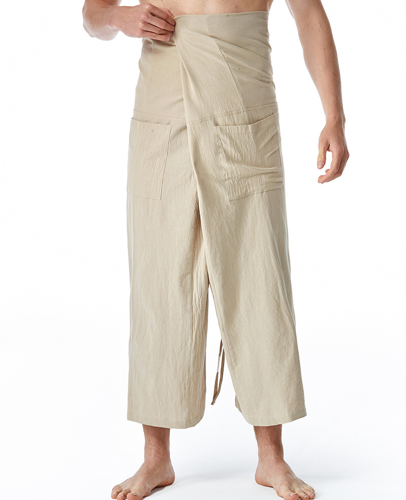 Belted Hippie Men's Wide Leg Linen Pants