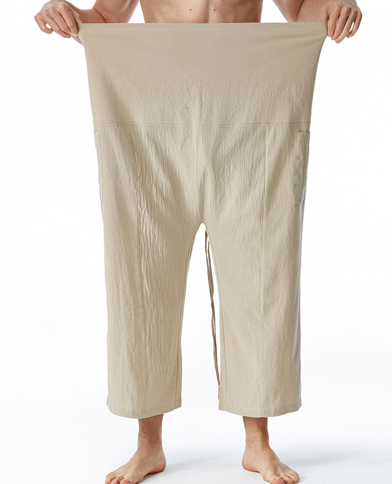 Belted Hippie Men's Wide Leg Linen Pants