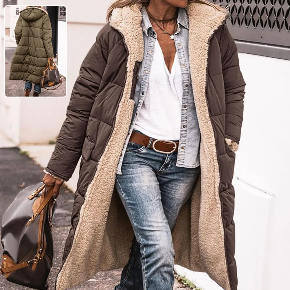 Solid Color Hooded Long Coat Winter Sleeve Double-sided Wear