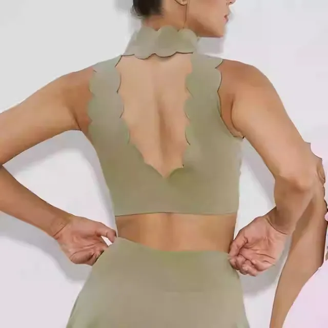 Halter Sleeveless Yoga Bra Lace Thick Shoulder Strap Beauty Back Green - Shop at LoveMi