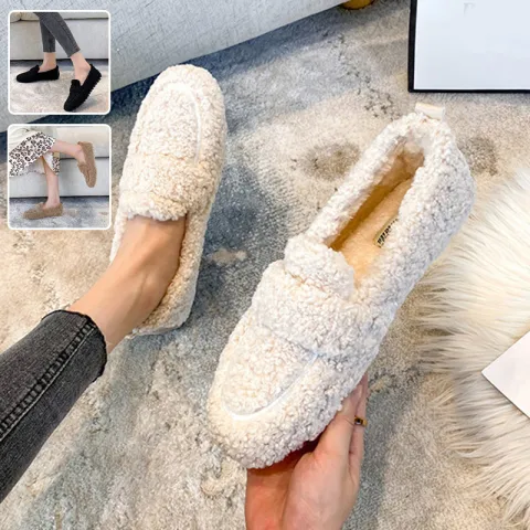 Winter Plush Flats Shoes Fashion Slip on Loafers Women's