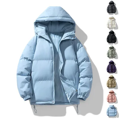 Men's Hoodie Coat Winter Fashion Solid ZIp-up Thickened Cotton-padded Jacket Casual Warm Outwear Top Clothing