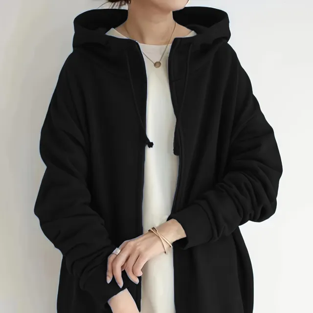 New Personality Street Sweater Zipper Hooded Long Black - Shop at LoveMi
