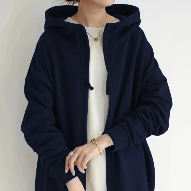 New Personality Street Sweater Zipper Hooded Long Blue - Shop at LoveMi