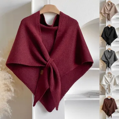 Winter Triangular Shawl INS Solid Color Soft Thickened Knitted Neck Wrap Korean Version Warm Shawl For Women