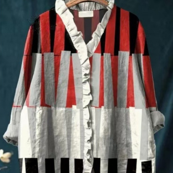 Women's Loose Print Crew Neck Casual Plus Size Shirt