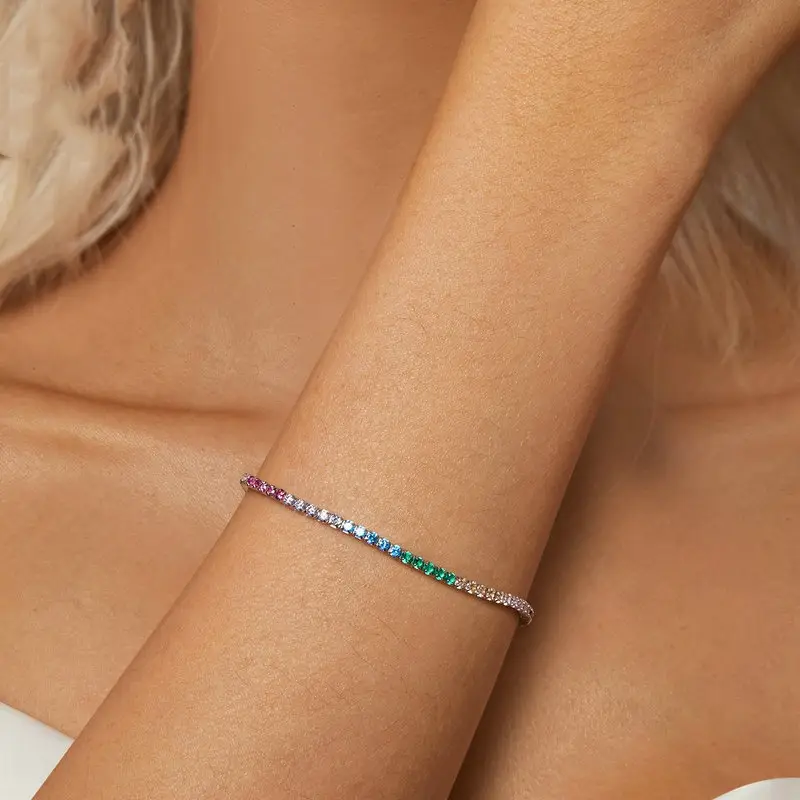 Women's S925 Sterling Silver Colorful Zircon Rainbow Bracelet