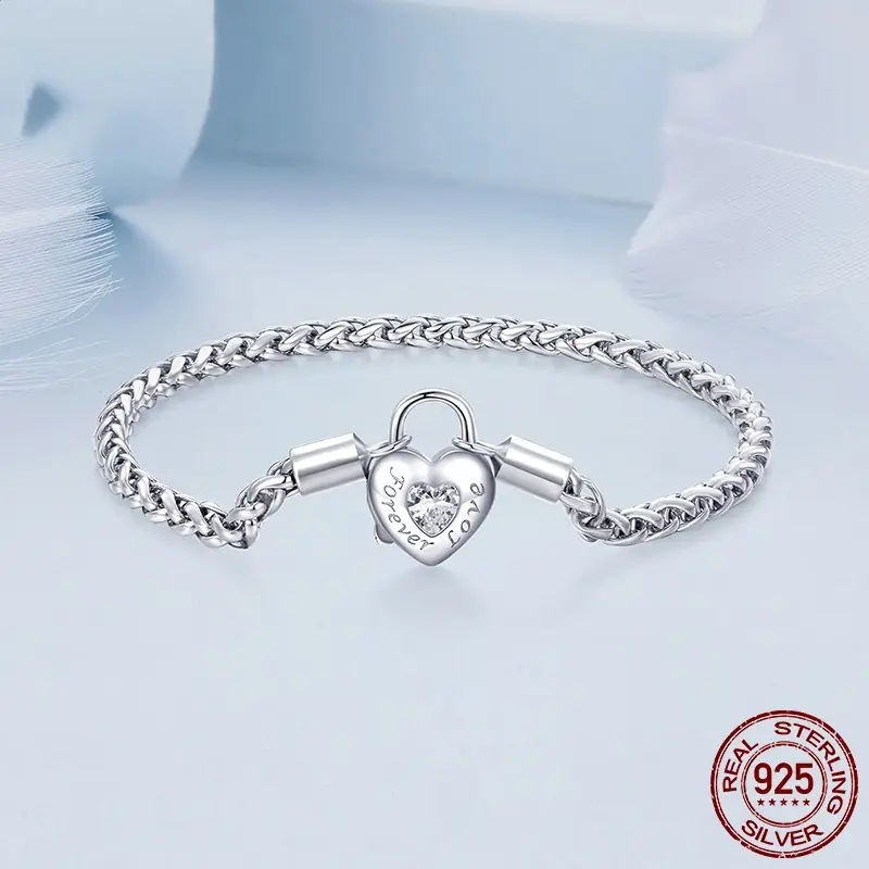 Simple Heart-shaped S925 Silver Heart Lock Bracelet