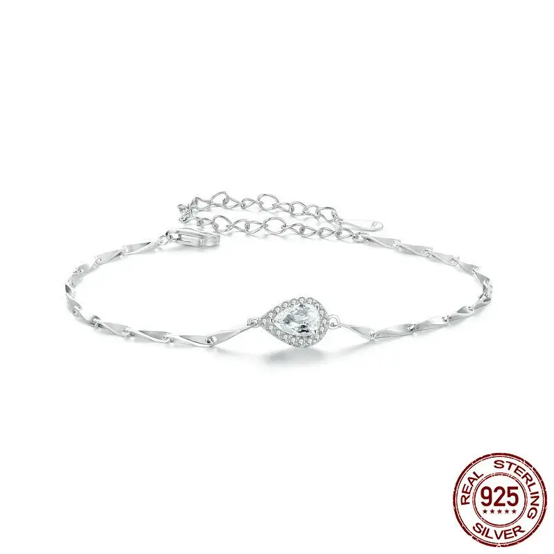 S925 Sterling Silver Shining Zircon Water Drops Bracelet