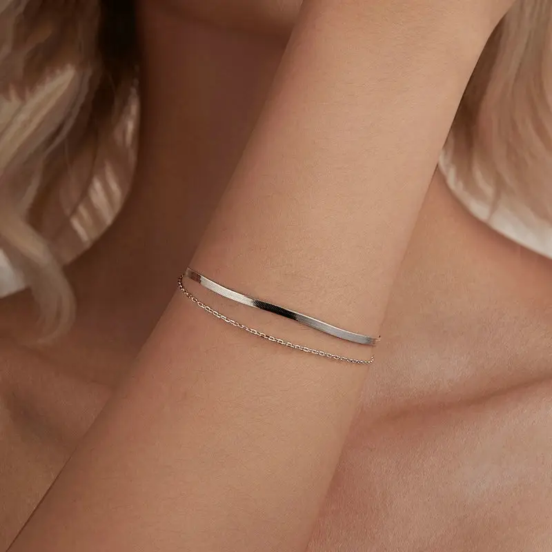S925 Sterling Silver Simple Exquisite Double-layer Bracelet