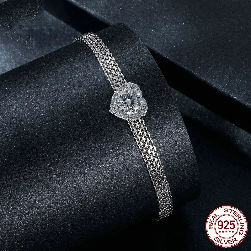 S925 Sterling Silver 1 Karat Moissanite Love Woven Bracelet