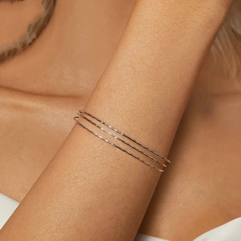 Simple Multi-layer Bracelet S925 Sterling Silver Open-ended Bracelet