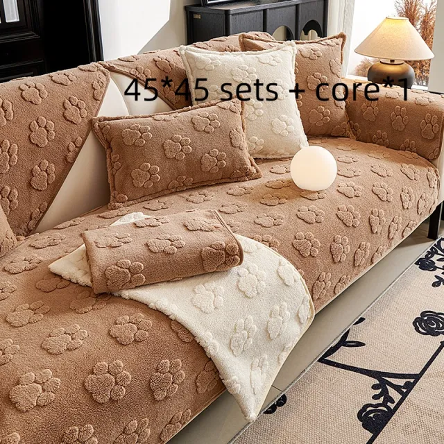 Thickened Fleece Cream Style Simple Non slip Sofa Cushion Khaki - Shop at LoveMi