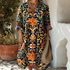 New Women's Linen Long-sleeved Dress - Sdf25-5Xl - View 1