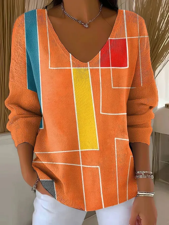 Printed Women's Gradient Color V neck Long sleeved T shirt Xkvx07Sx5344 Xl - Shop at LoveMi