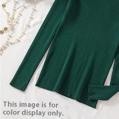Women's Half Turtleneck Sweater Long Sleeve Pullover Bottoming Shirt - Dark Green