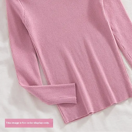 Petal Collar Knitted Off shoulder Inner Bottoming Sweater Pink - Shop at LoveMi