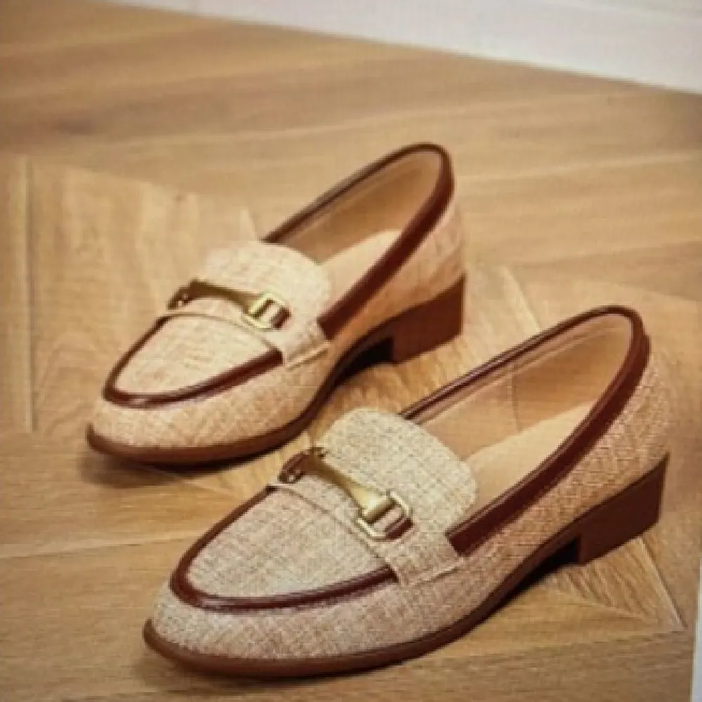 Spring And Autumn Independent Station Supply Casual Flat Round Head 40-43 Large Size Slip-on Round Head Loafer Shoes - Beige