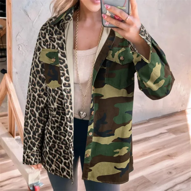 Brown Leopard Camo Patchwork Oversize Shacket Brown - Shop at LoveMi