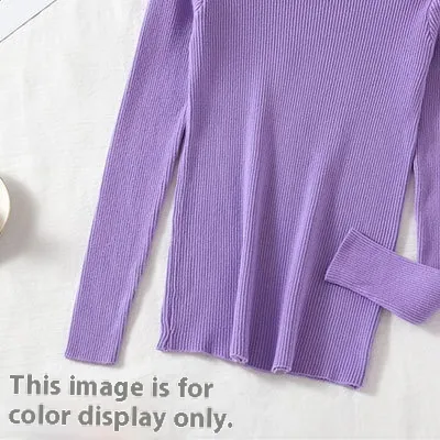 Petal Collar Knitted Off shoulder Inner Bottoming Sweater Purple - Shop at LoveMi