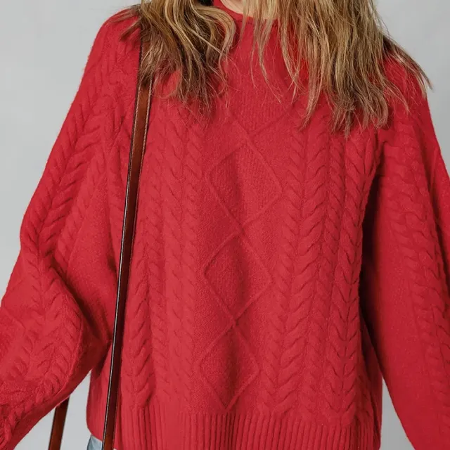 Fiery Red Cable Knit Baggy Sweater Fiery Red - Shop at LoveMi