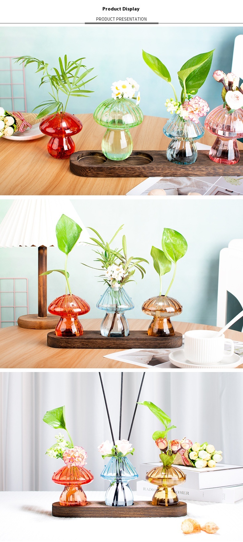 Creative Colored Mushroom Glass Vase Aromatherapy Bottles Ornaments