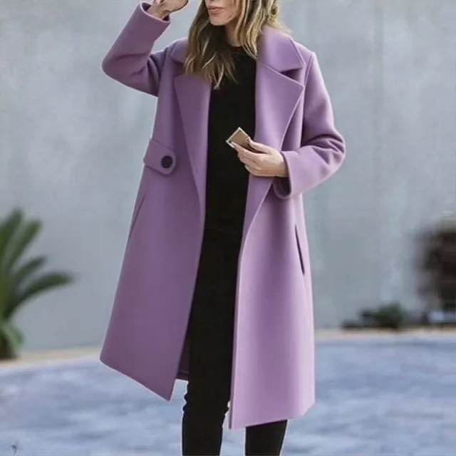 Solid Color Plus Size Coat Woolen Fall Winter Coat Women Light Purple - Shop at LoveMi
