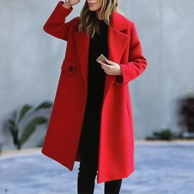 Solid Color Plus Size Coat Woolen Fall Winter Coat Women Red - Shop at LoveMi