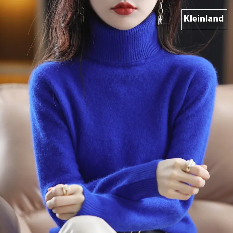 Lapel Sweater Women's Autumn And Winter Women's Solid Color Turtleneck Knitting Bottoming Shirt Sweater - Kleinland-3Xl