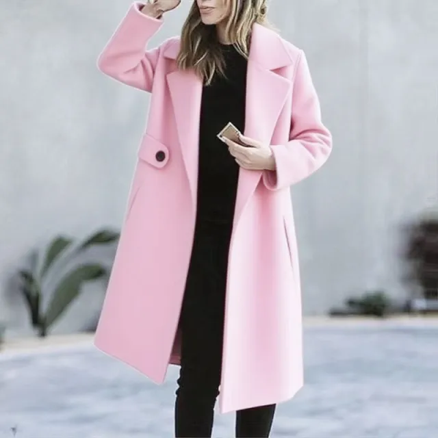 Solid Color Plus Size Coat Woolen Fall Winter Coat Women Pink - Shop at LoveMi