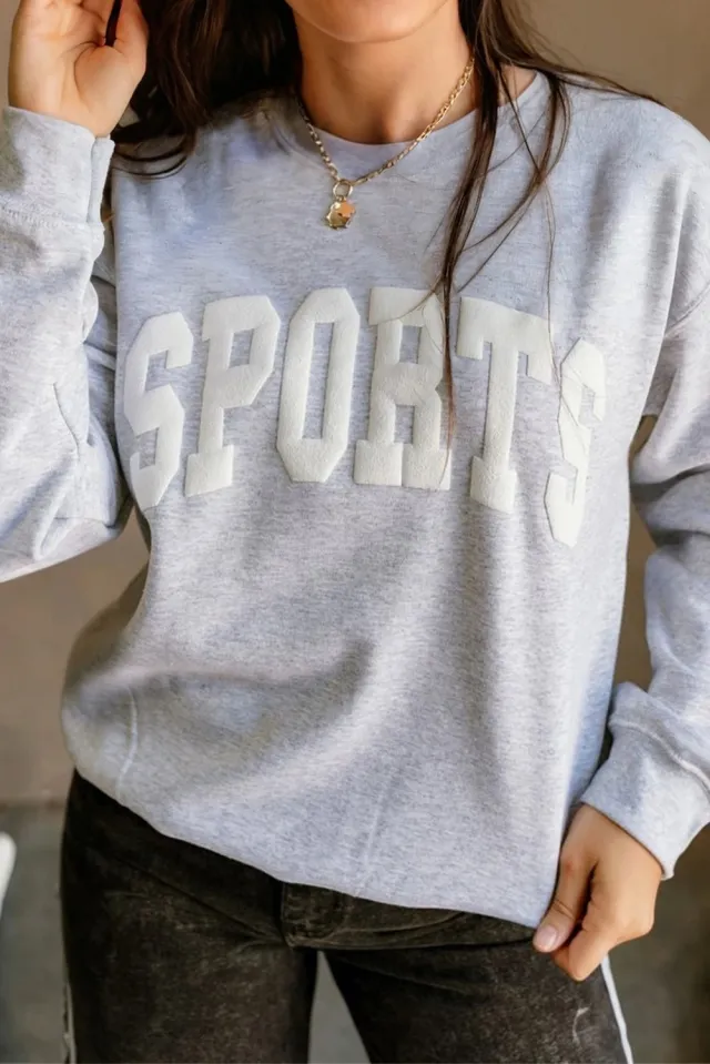 Light Grey FOOTBALL 3D Letter Graphic Crew Neck Sweatshirt Grey - Shop at LoveMi