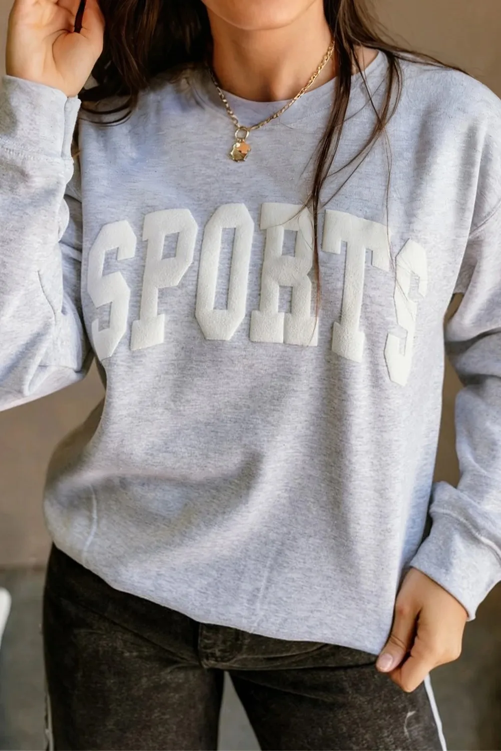 Light Grey FOOTBALL 3D Letter Graphic Crew Neck Sweatshirt - Grey