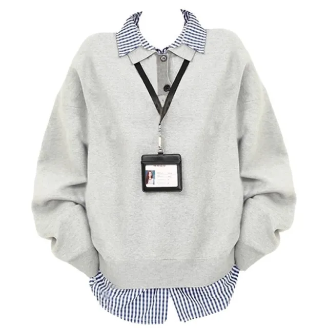 Lazy Design Loose Top Pullover Shirt Gray - Shop at LoveMi