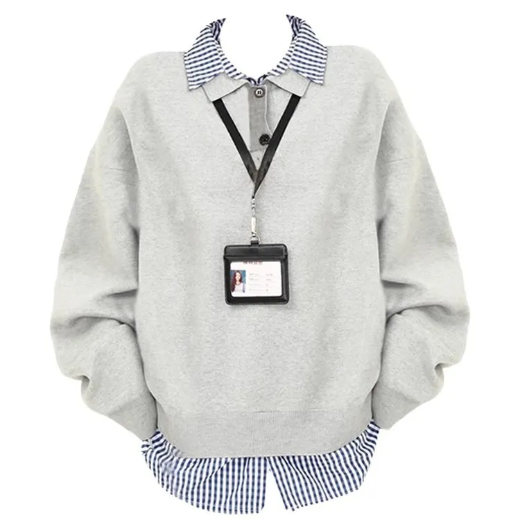 Lazy Design Loose Top Pullover Shirt - Grey