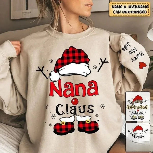 Round Neck Sweater Heat Transfer Patch Christmas Sweater Khaki - Shop at LoveMi