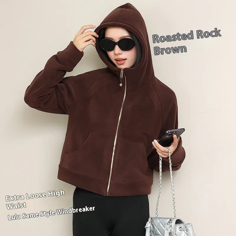 American High Street Design Sense Hooded Fleece Lined Sweater - Brown