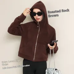 American High Street Design Sense Hooded Fleece Lined Sweater - Brown - View 1