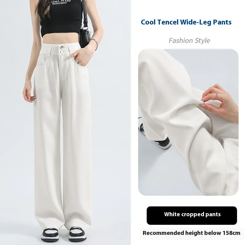 Women's Lyocell Denim Wide-leg Pants Summer Thin - White