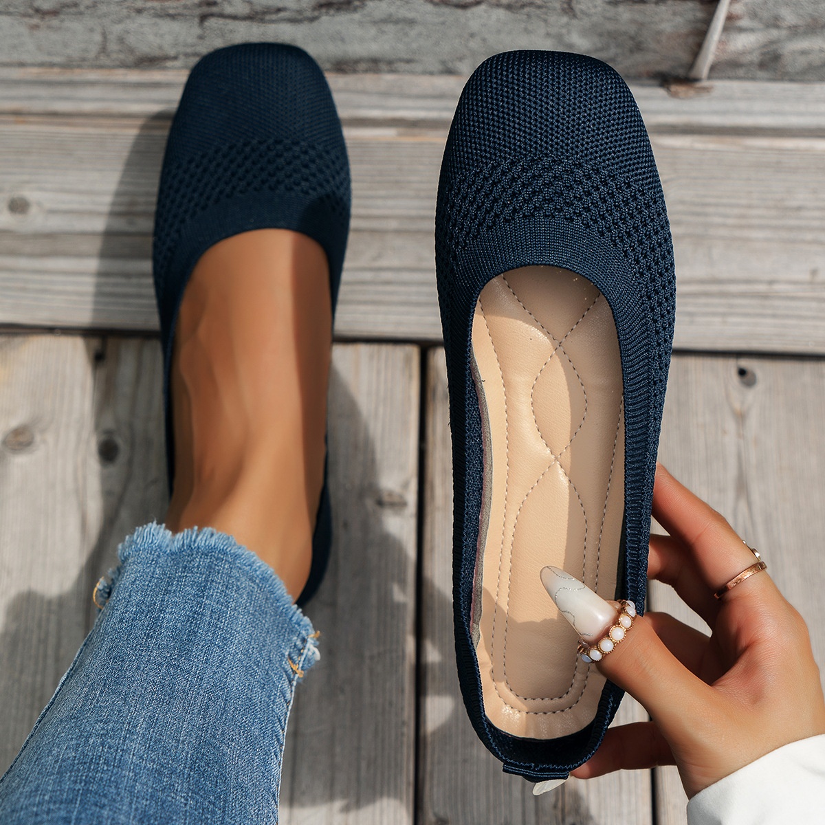 Flying woven mesh shallow-mouth women’s shoes