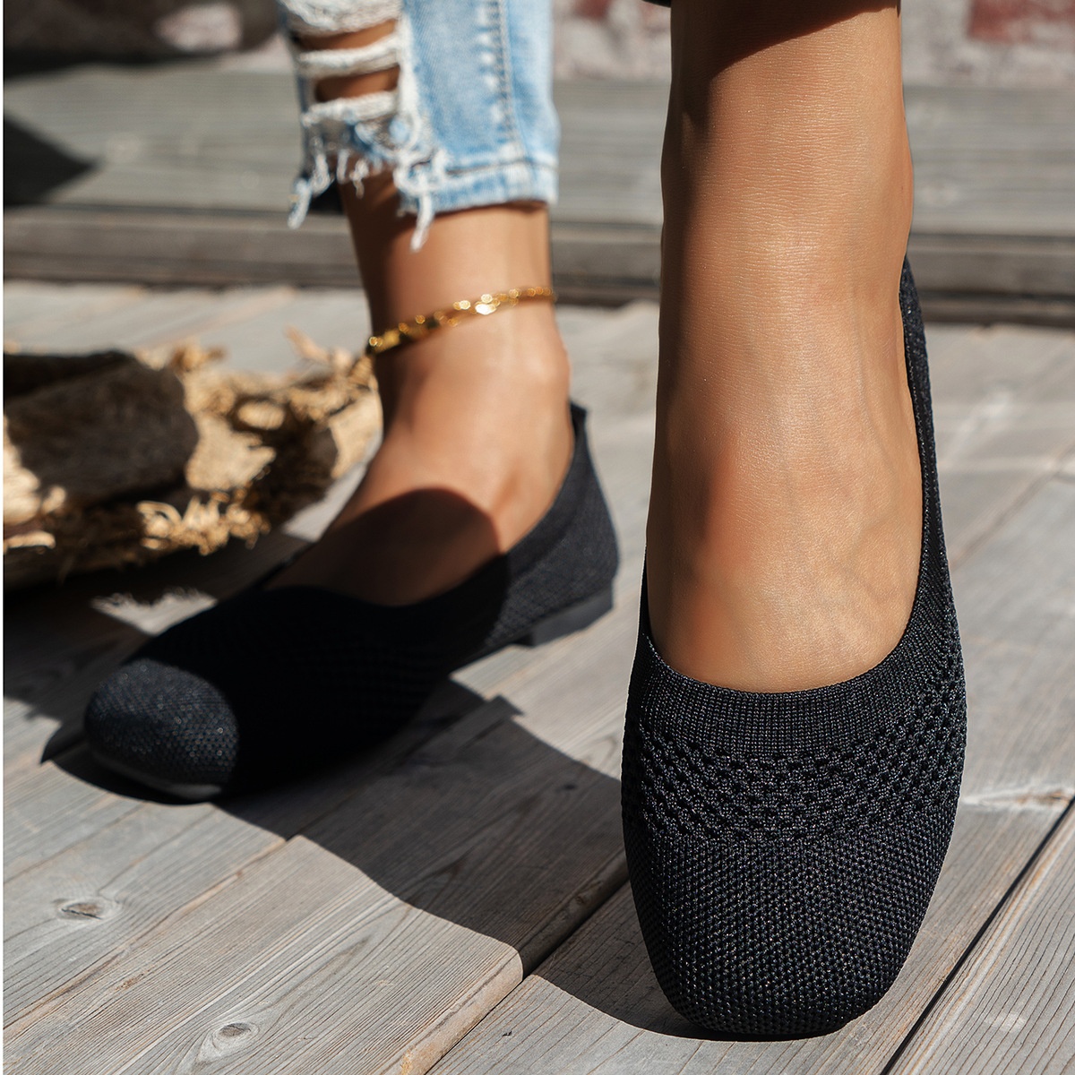 Flying woven mesh shallow-mouth women’s shoes