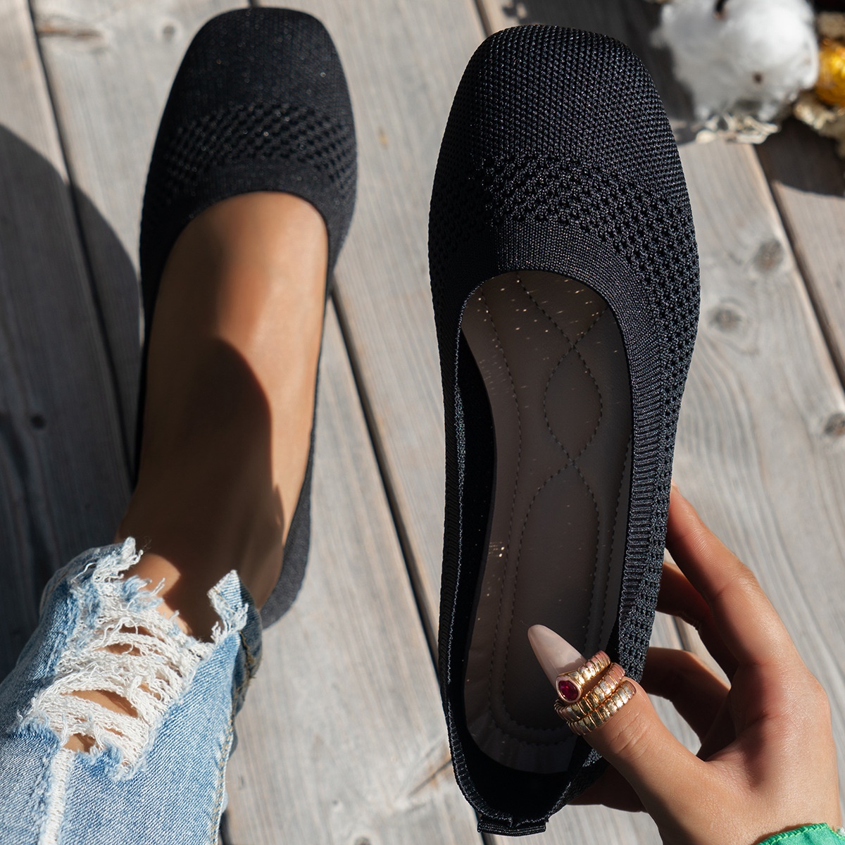 Flying woven mesh shallow-mouth women’s shoes