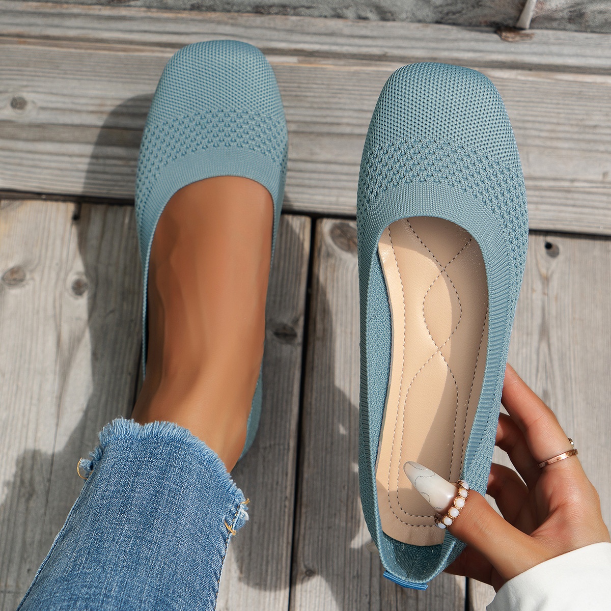 Flying woven mesh shallow-mouth women’s shoes