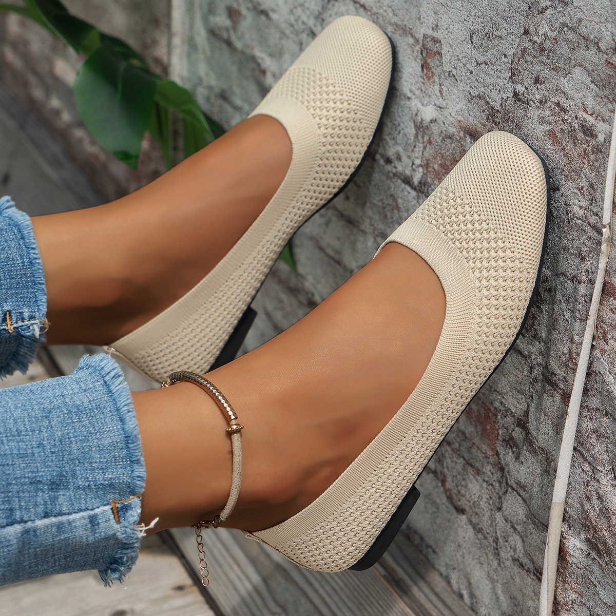 Flying woven mesh shallow-mouth women’s shoes