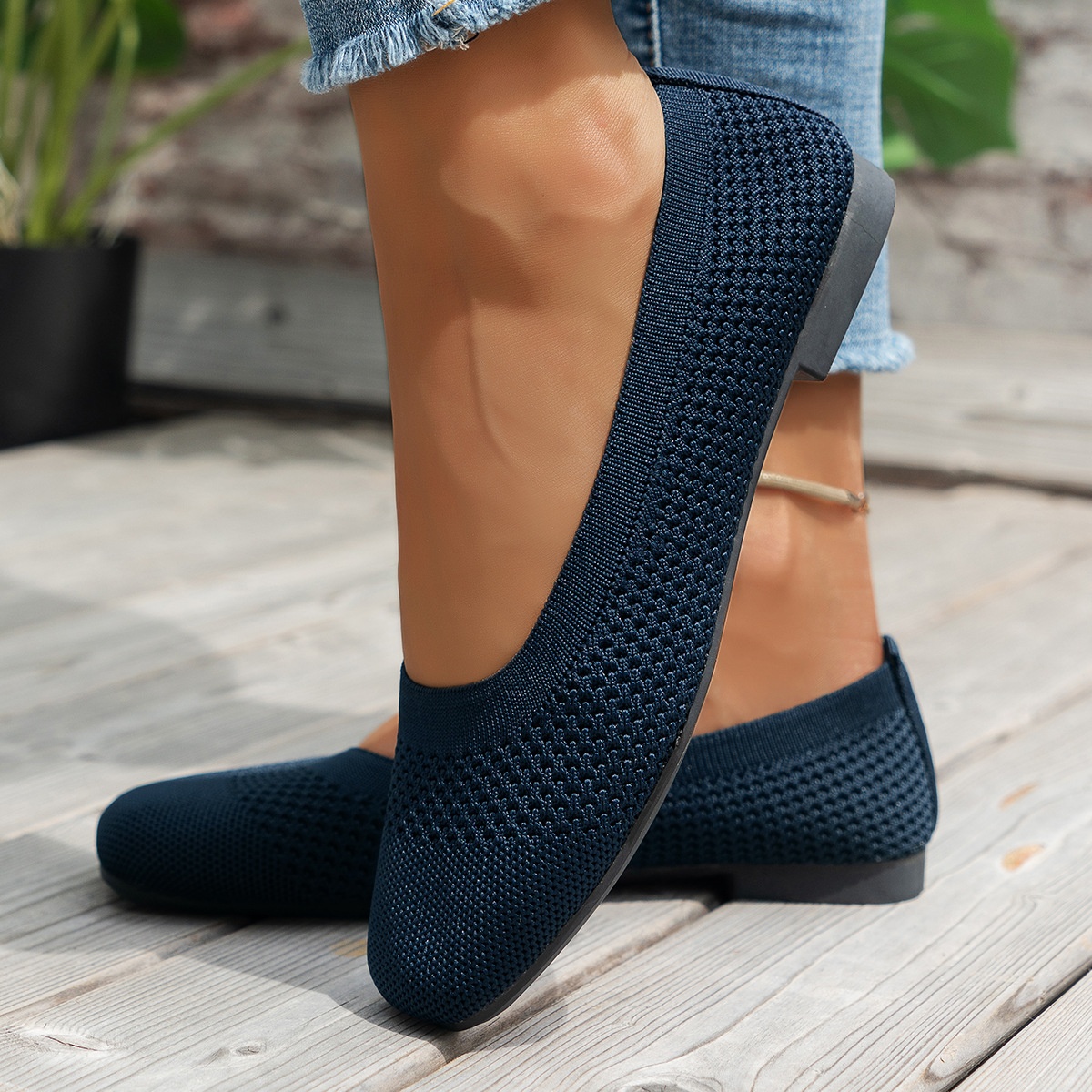 Flying woven mesh shallow-mouth women’s shoes