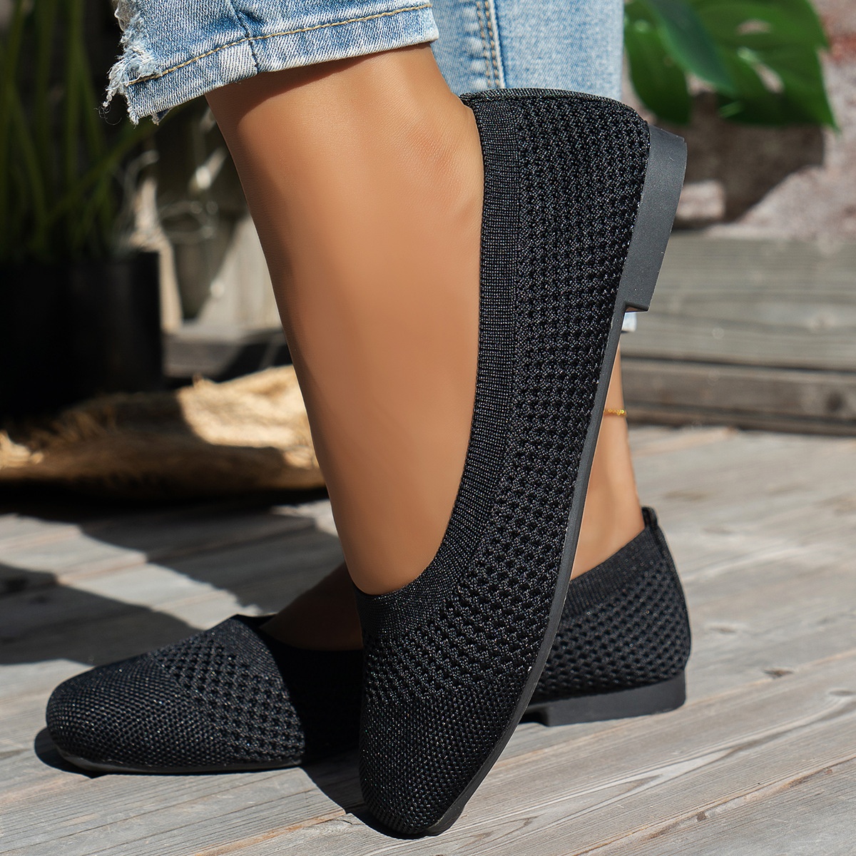 Flying woven mesh shallow-mouth women’s shoes