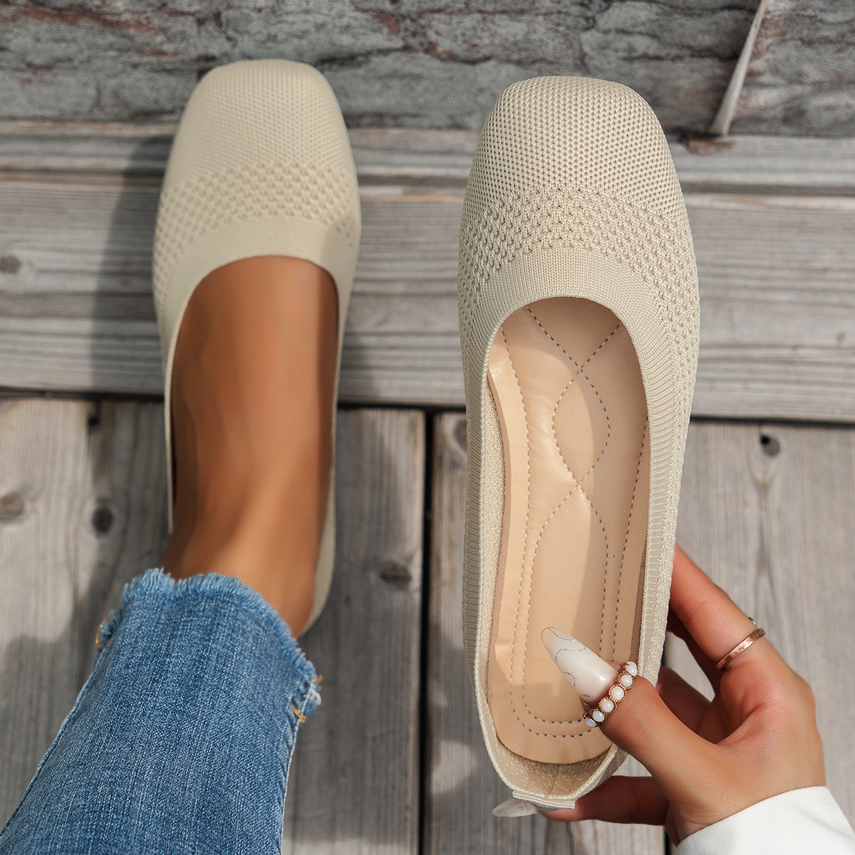 Flying woven mesh shallow-mouth women’s shoes