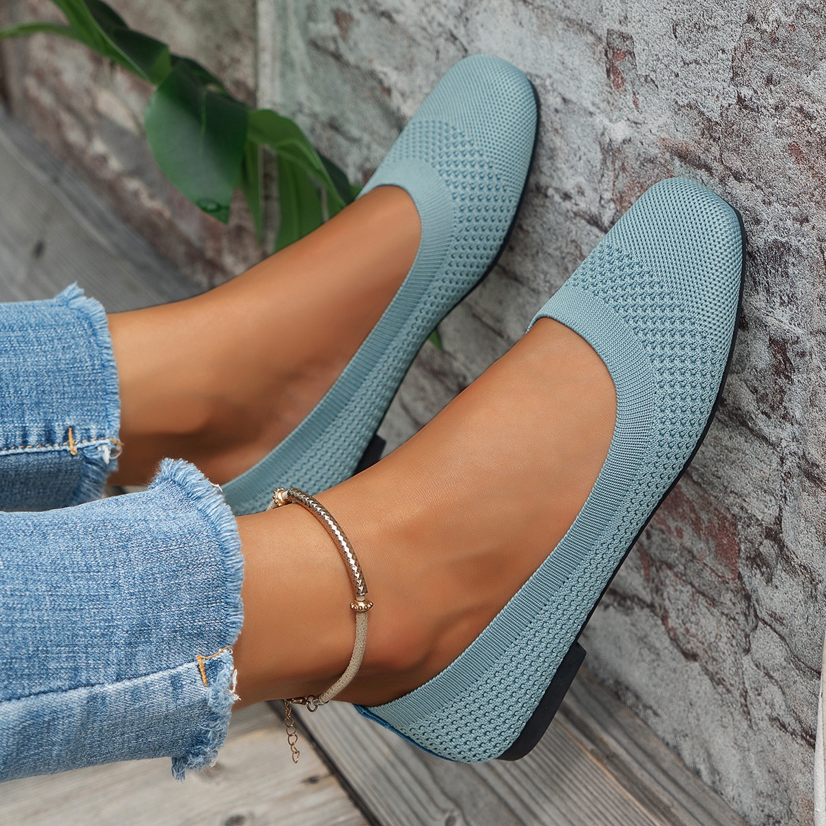 Flying woven mesh shallow-mouth women’s shoes